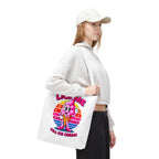 Cheeky Lick Me Till Ice Cream Tote Bag in three sizes with colorful handles, durable spun polyester, and playful design