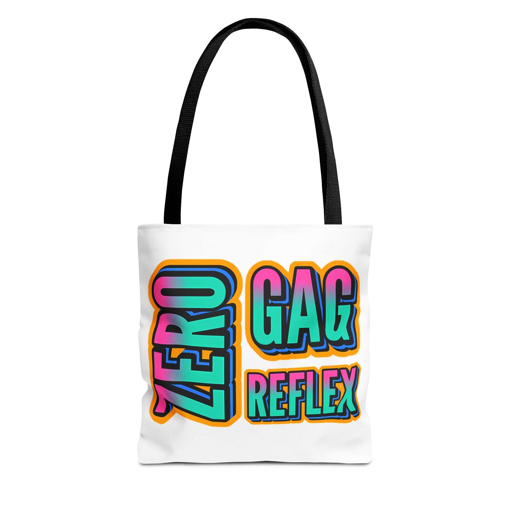 Zero Gag Reflex Tote Bag with cheeky fun design, durable polyester, multiple sizes and handle colors