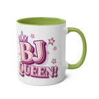 Colorful BJ Queen Coffee Mug with bold cheeky design, perfect gift for confident personalities