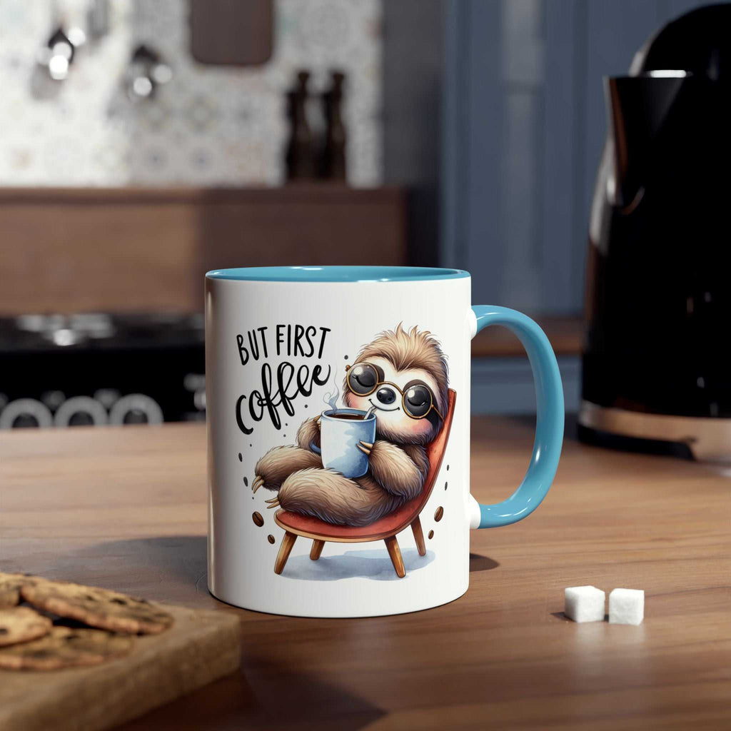 Cute sloth coffee mug with cozy design, perfect for animal lovers and whimsical mornings.
