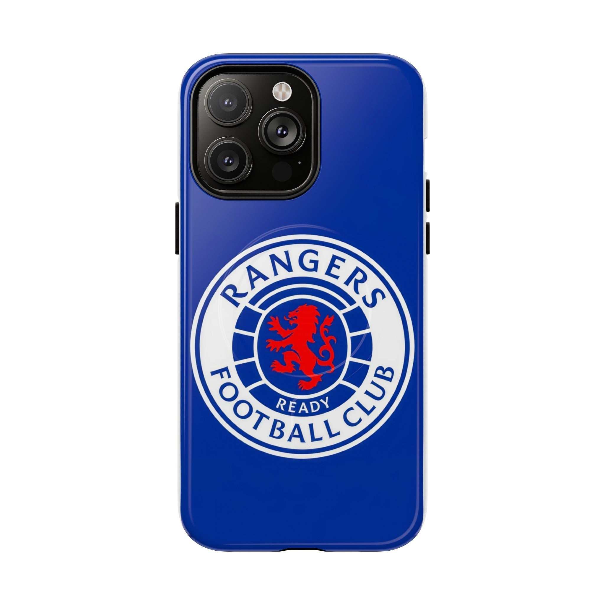 Rangers FC MagSafe iPhone case in royal blue with official-inspired crest and dual-layer protection