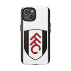 Fulham FC MagSafe iPhone case with white and black colors and official-inspired crest, dual-layer shock-absorbing protection, and MagSafe compatibility