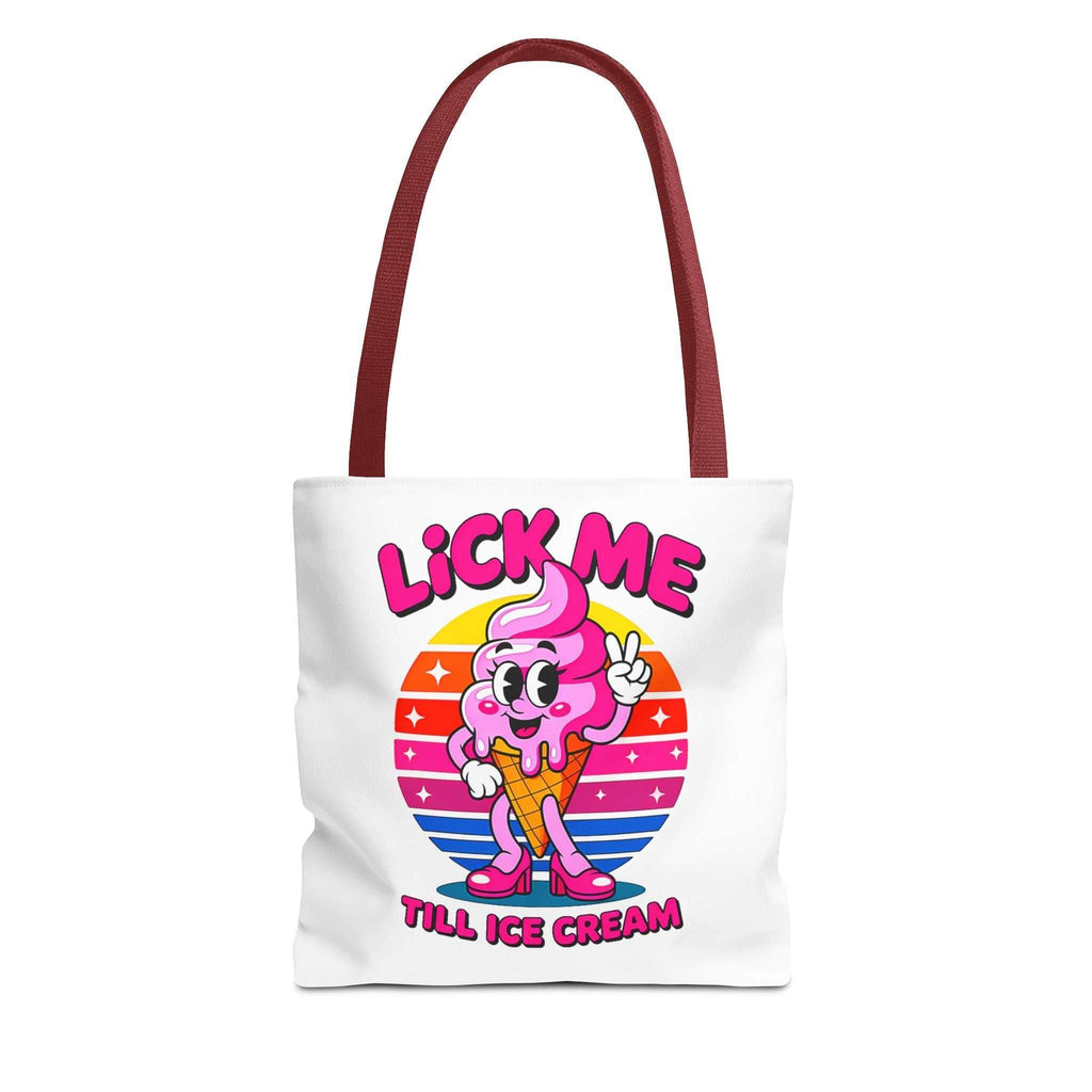Cheeky Lick Me Till Ice Cream Tote Bag with playful design and durable spun polyester fabric