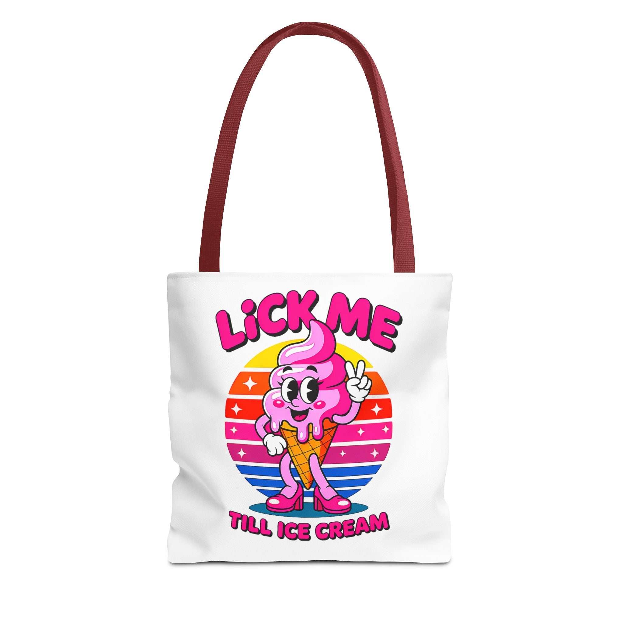 Cheeky Lick Me Till Ice Cream Tote Bag with playful design and durable spun polyester fabric