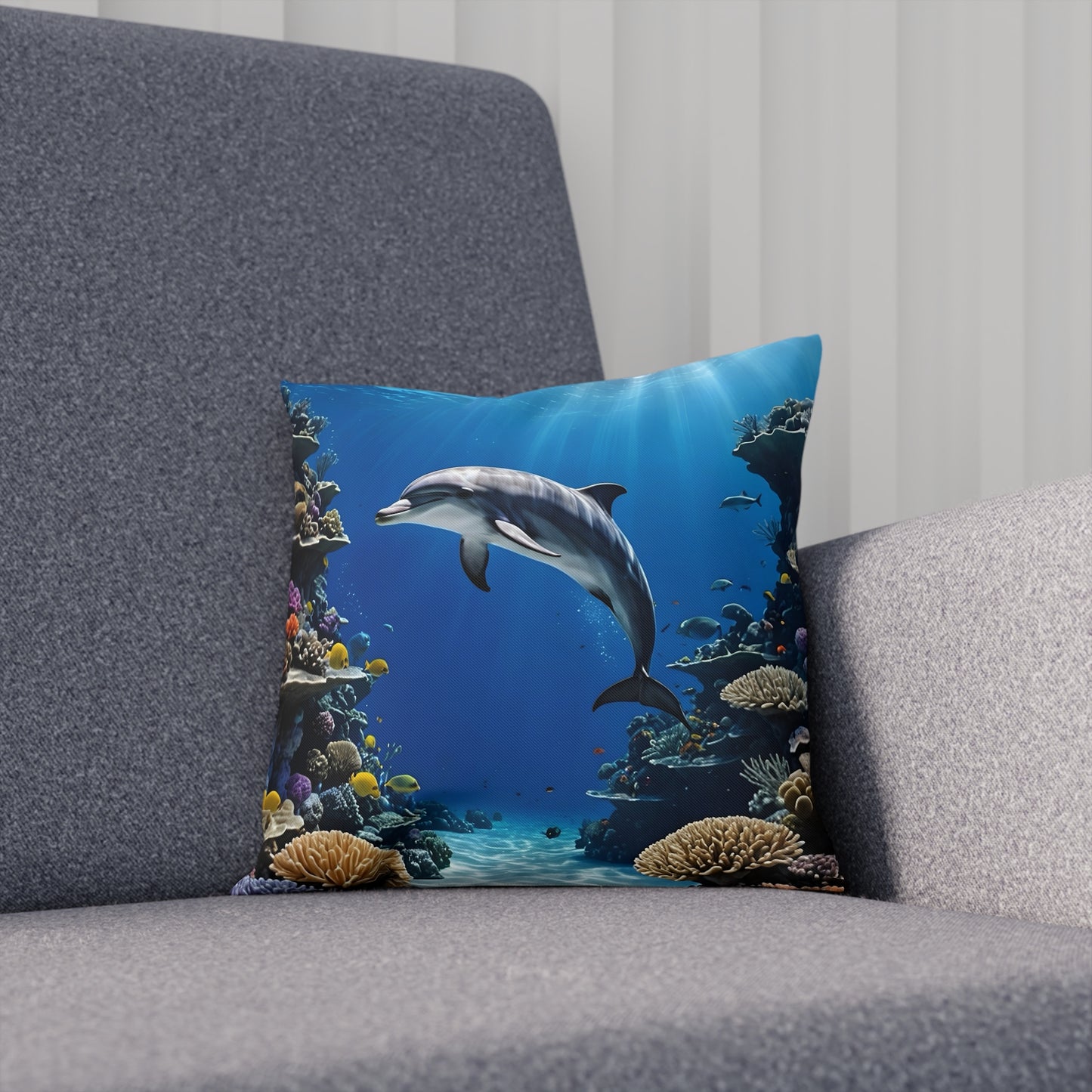 Gorgeous Dolphin Cotton Drill Square Cushion