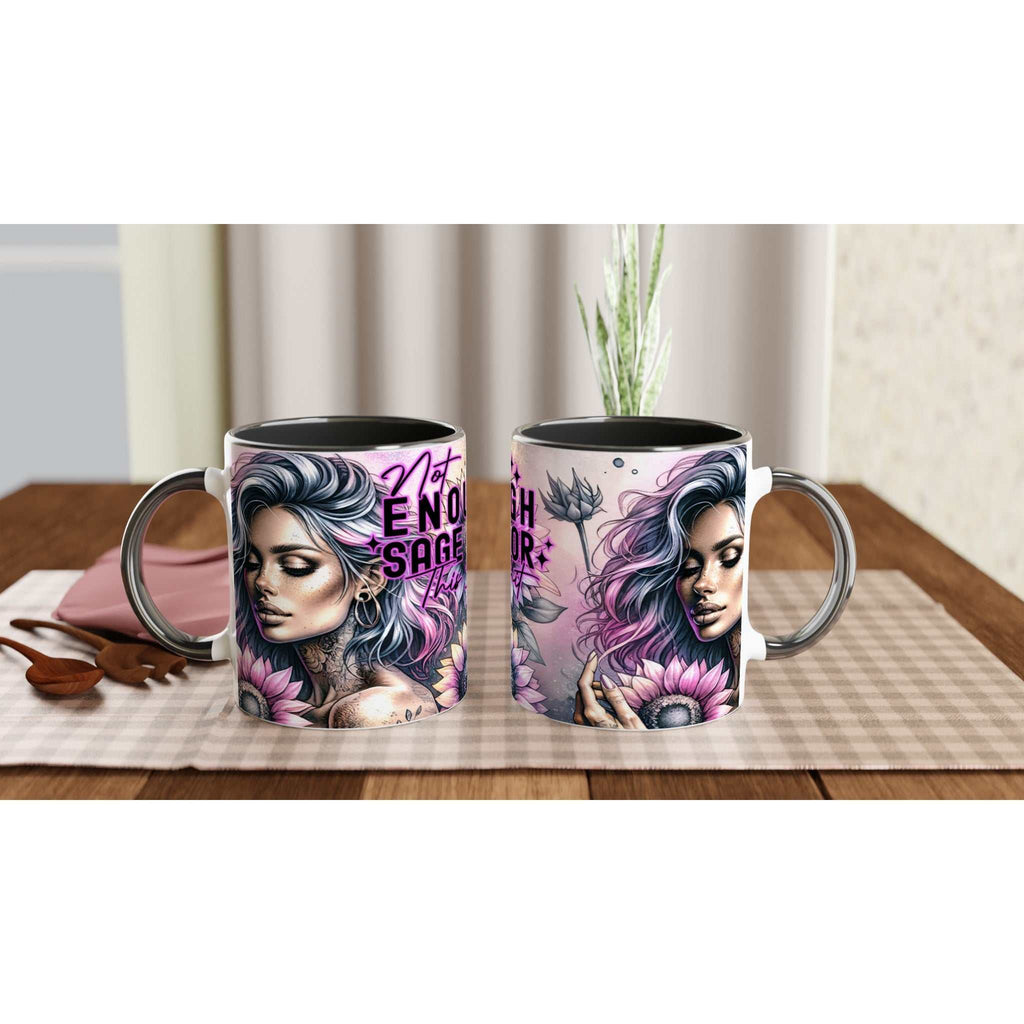 Not Enough Sage Motivational Coffee Mug with vibrant design and colorful rim.