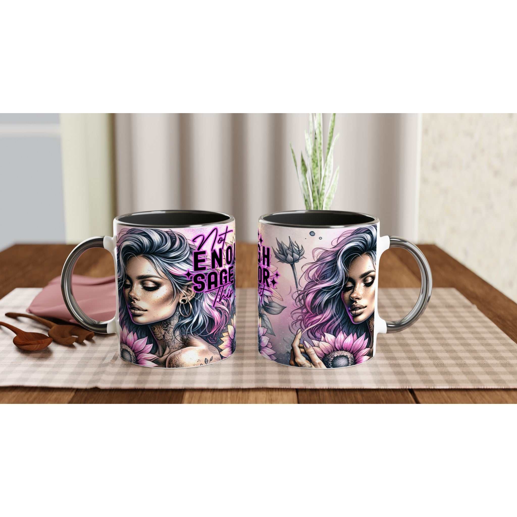 Not Enough Sage Motivational Coffee Mug with vibrant design and colorful rim.