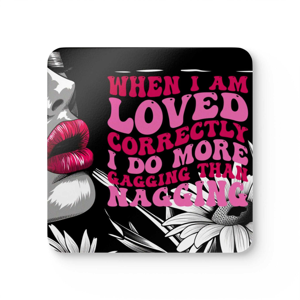 Cheeky Rude Coaster Set with humorous design, high-gloss MDF, and cork backing.
