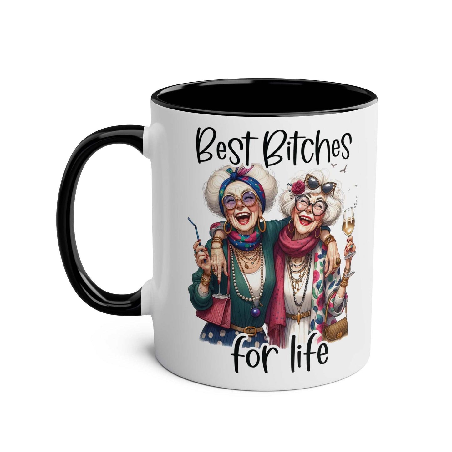 Best Bitches Ceramic Two Tone Mug with fun design, perfect gift for friends.