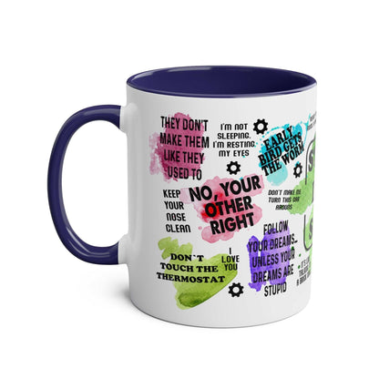 Fun Fathers Day Gift Mug with colorful text and graphics, available in 6 colors, 11oz ceramic, glossy finish.