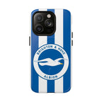 Brighton FC MagSafe iPhone case with blue and white stripes and seagulls crest