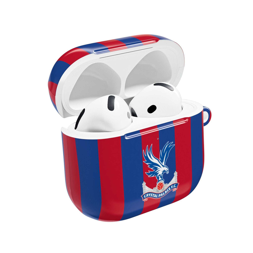 Crystal Palace FC AirPods case with red and blue stripes and eagle crest, shock-resistant and wireless charging compatible