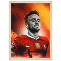 Diogo Jota Tribute football poster with stylised portrait and framed sustainable pine wood display