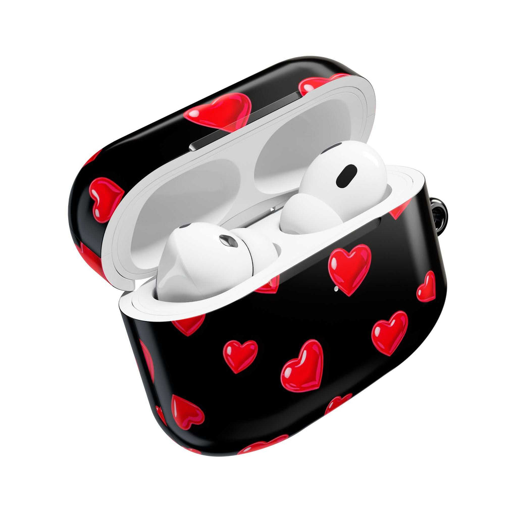 Black Hearts AirPods Case with protective hard shell and vibrant red heart design