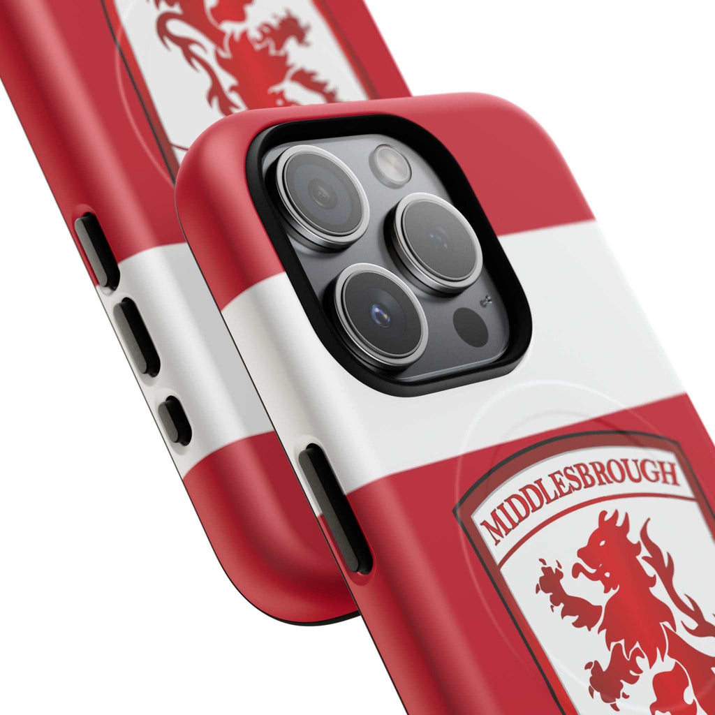 Middlesbrough MagSafe iPhone case with team colors and crest, dual-layer protection, and MagSafe compatibility