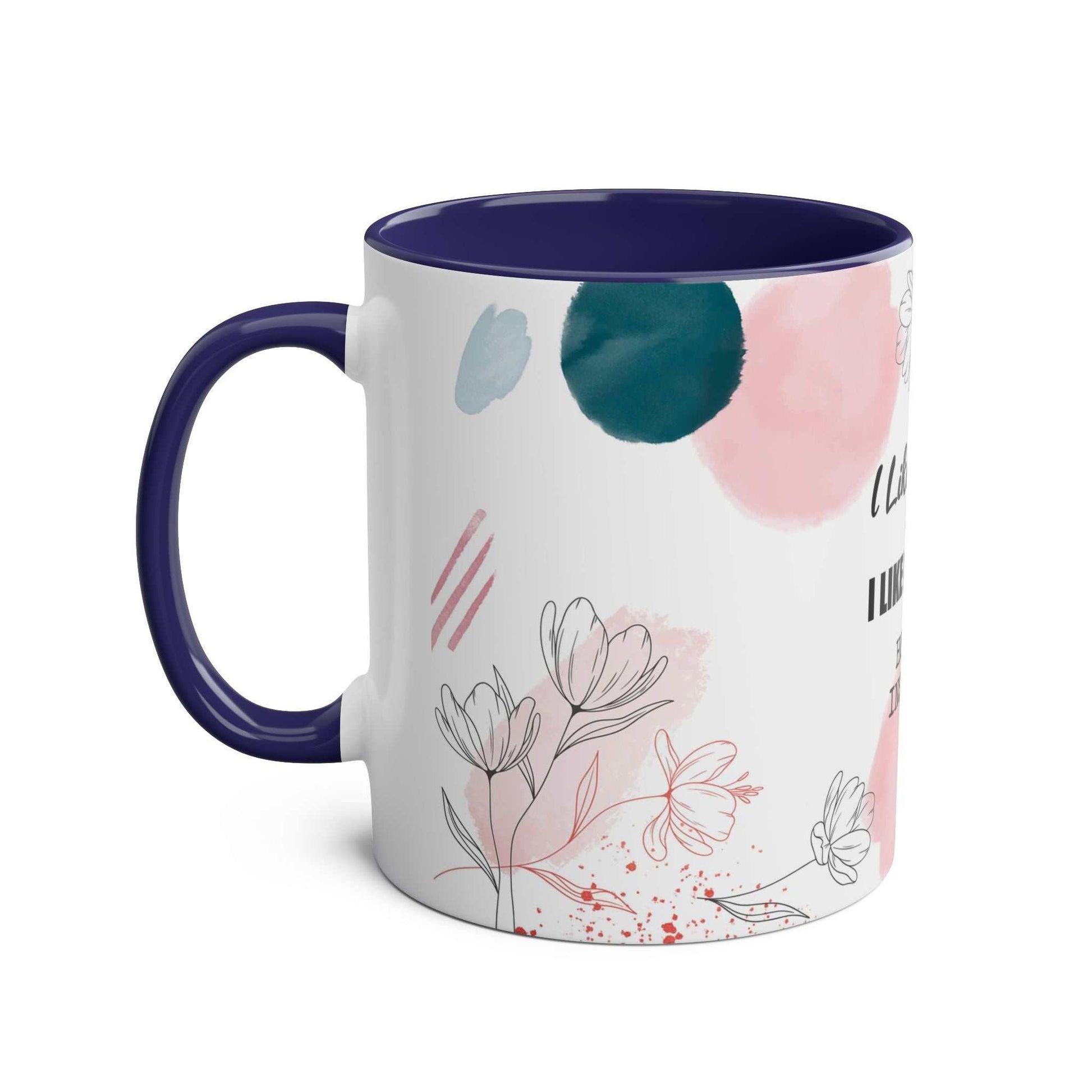 Cheeky Fun Valentines Mug with floral print, colored rim and handle.