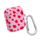 Pink Hearts AirPods protective hard shell case with red heart pattern and carabiner clip