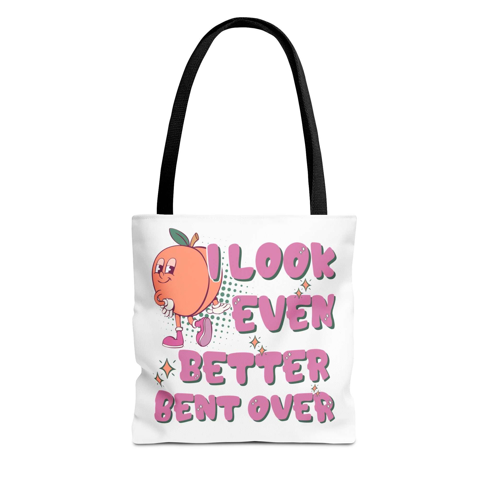 Cheeky Even Better Bent Over Tote Bag in durable spun polyester with colorful handles, available in three sizes for daily use