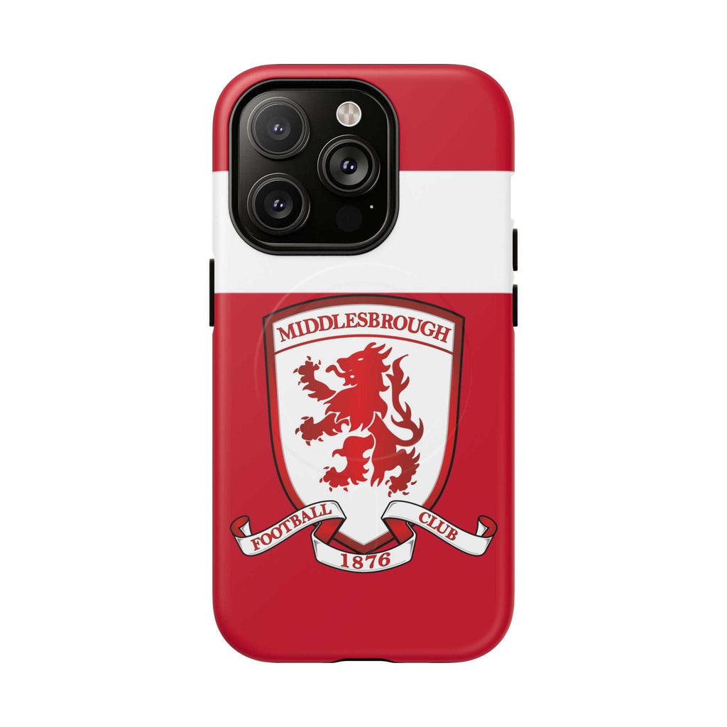 Middlesbrough MagSafe iPhone case with red design and club crest, dual-layer protection and wireless charging compatibility