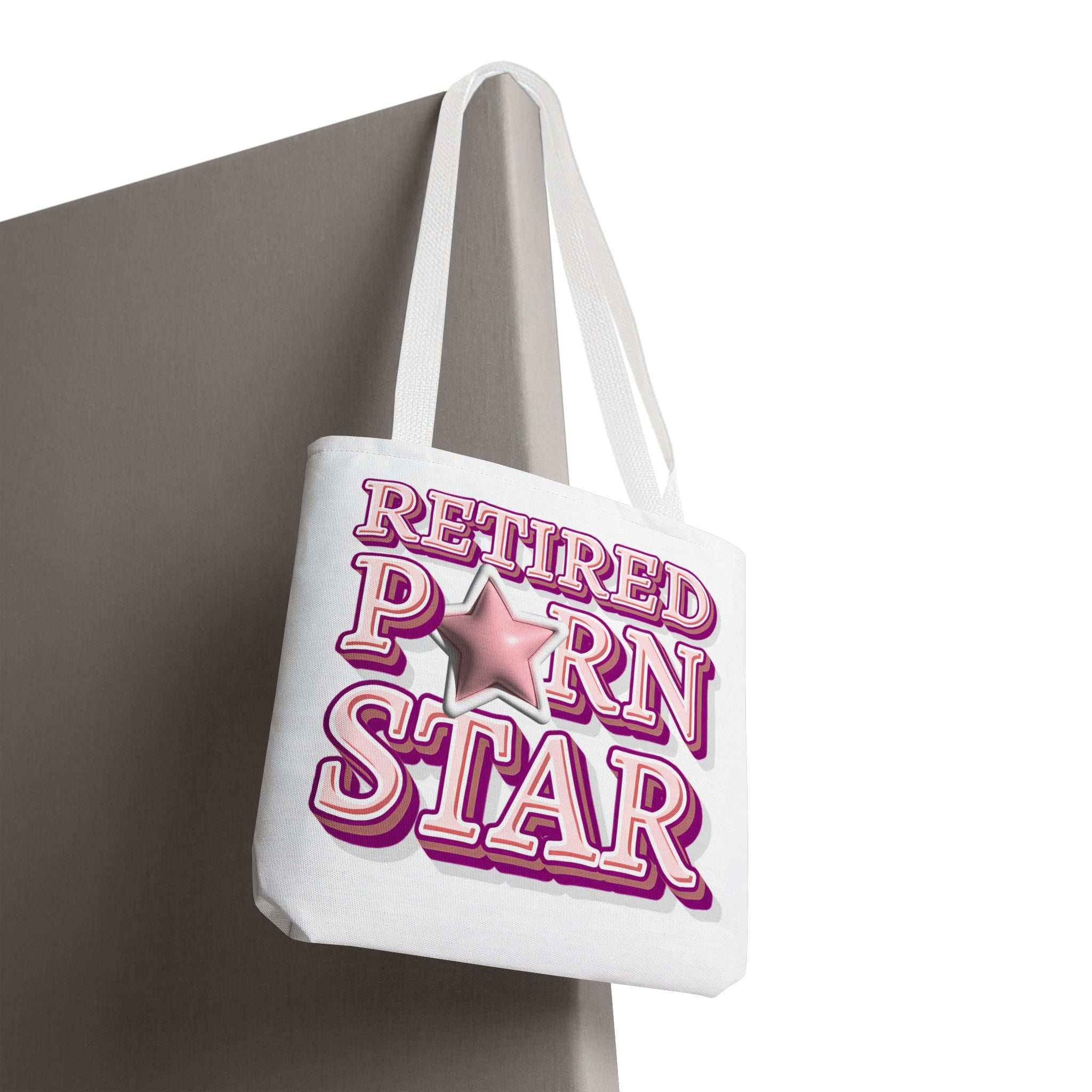 Cheeky Retired Porn Star Tote Bag made from durable spun polyester with colorful handles, ideal for daily use and casual outings