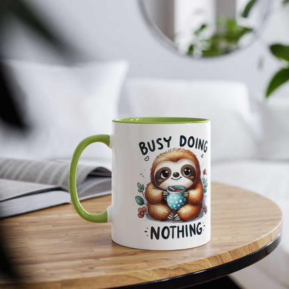 Cute sloth coffee mug with whimsical sloth design on a glossy 11oz ceramic; perfect for animal lovers.