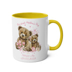 Personalised Our First Mother's Day girl gift mug with teddy bears design.