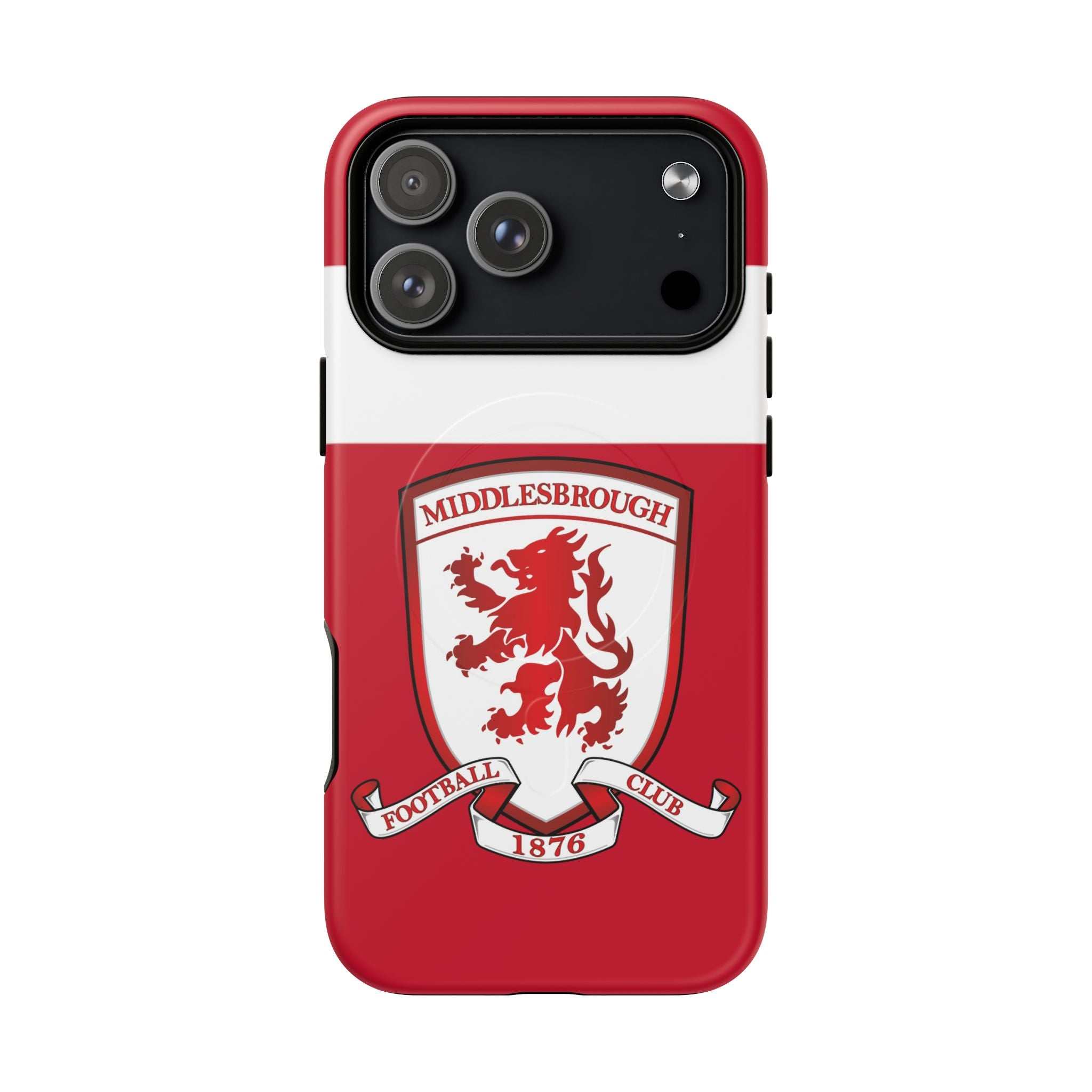 Middlesbrough MagSafe iPhone case with red design and football club crest, dual-layer protection