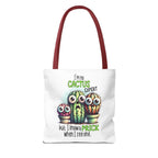 Fun cactus tote bag with cheeky design and multiple handle colors