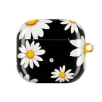 Black daisies AirPods protective hard shell case with vibrant floral design