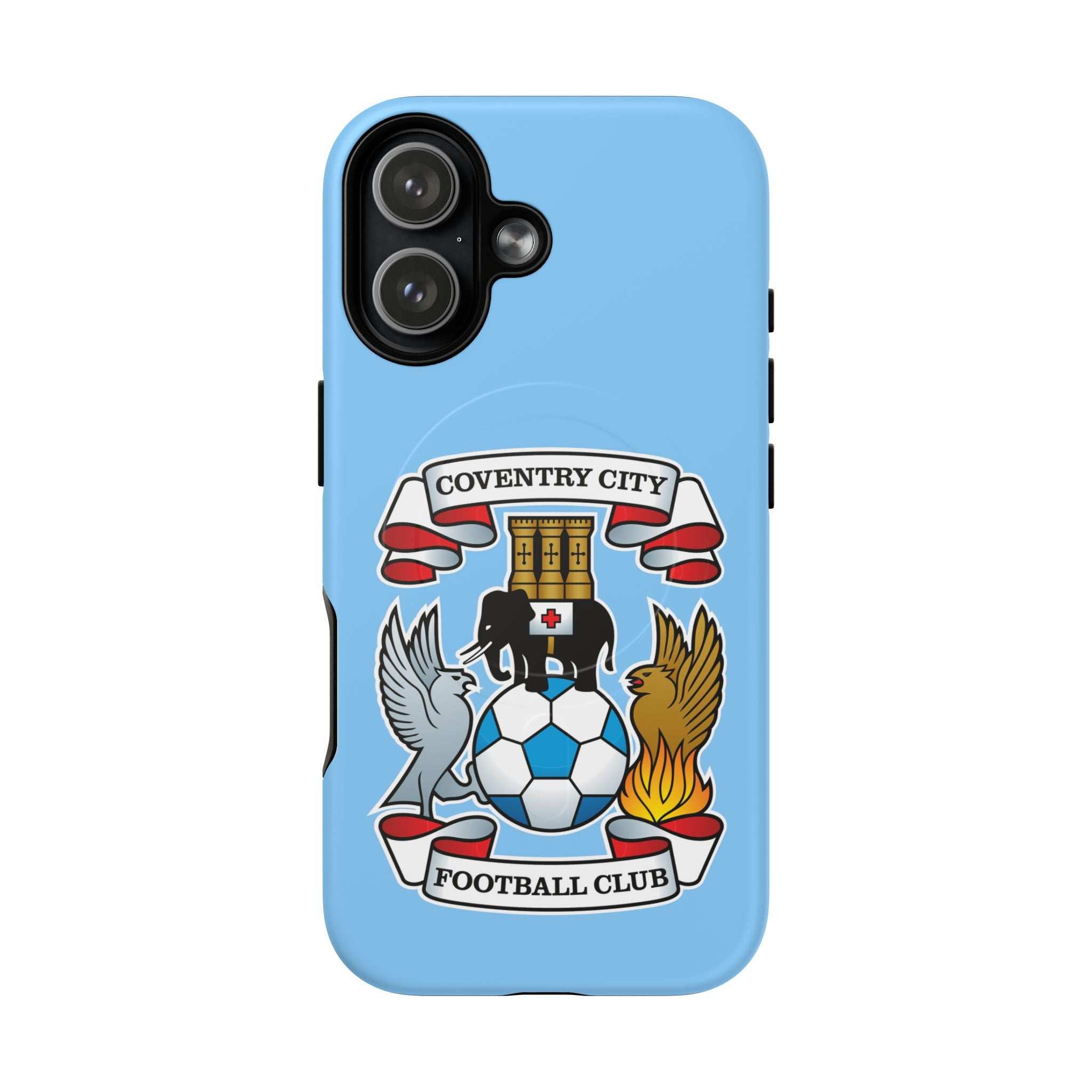 Light blue Coventry City MagSafe iPhone case with football club crest and dual-layer protection.