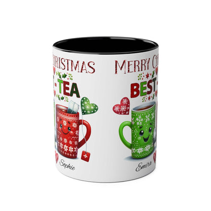 Personalised Bestie Christmas Mug, 11oz ceramic, multi-color design, sublimation printed, glossy finish.