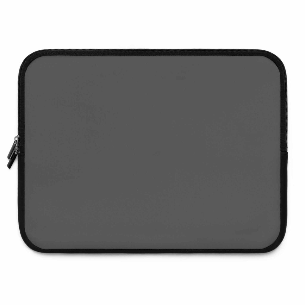 Gunmetal grey neoprene laptop sleeve with dual zipper, soft foam lining, lightweight and waterproof design.
