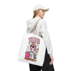 Fun unicorn travel tote bag with cheeky design, durable spun polyester, multiple sizes and handle color options.