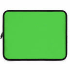 Lime green neoprene laptop sleeve with black trim and dual zipper, lightweight and waterproof protective case
