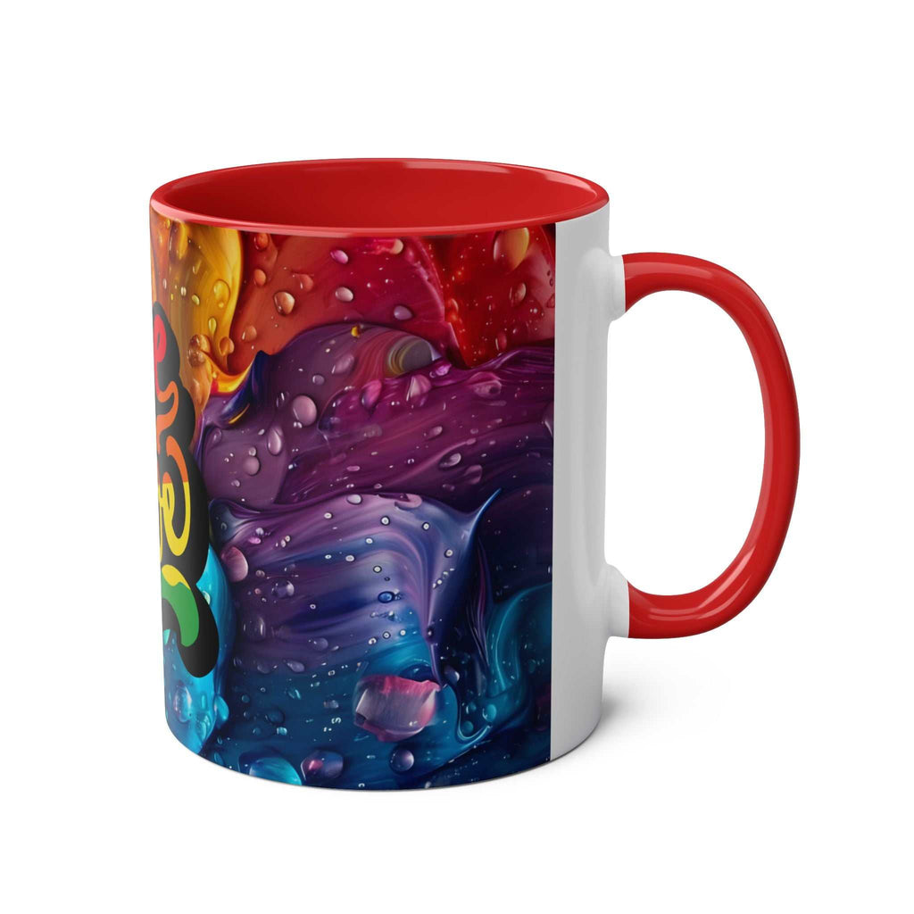 LGBTQ+ Pride mug with vibrant rainbow design on high-quality ceramic.
