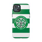 Celtic MagSafe iPhone Case with green and white stripes and football club crest, dual-layer protective design with MagSafe compatibility