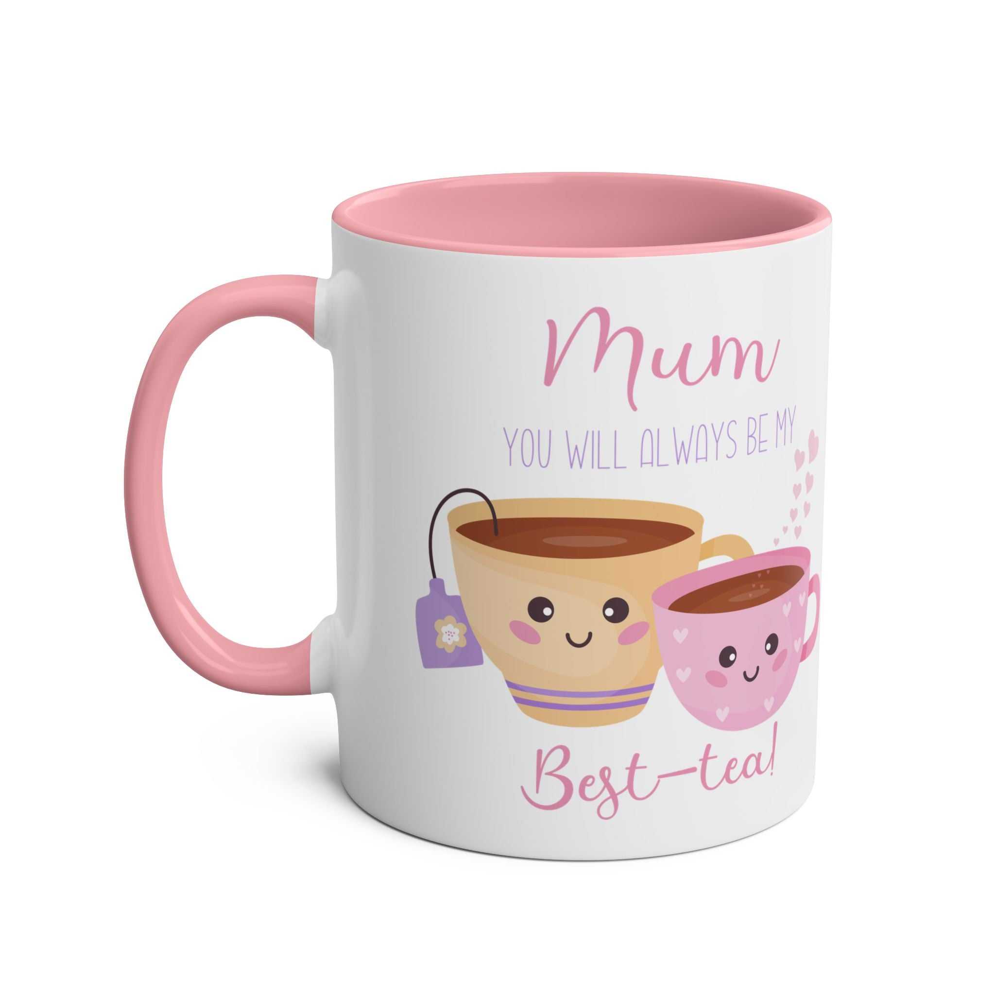 Mothers Day mug gift with cute tea cup design and "Best Tea Mum Ever" message.