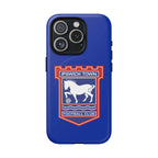 Ipswich Town MagSafe iPhone case in blue with football club crest, dual-layer protection, and MagSafe compatibility