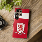Middlesbrough Magnetic Samsung Case with red colors and crest, dual-layer protection, and wireless charging compatibility