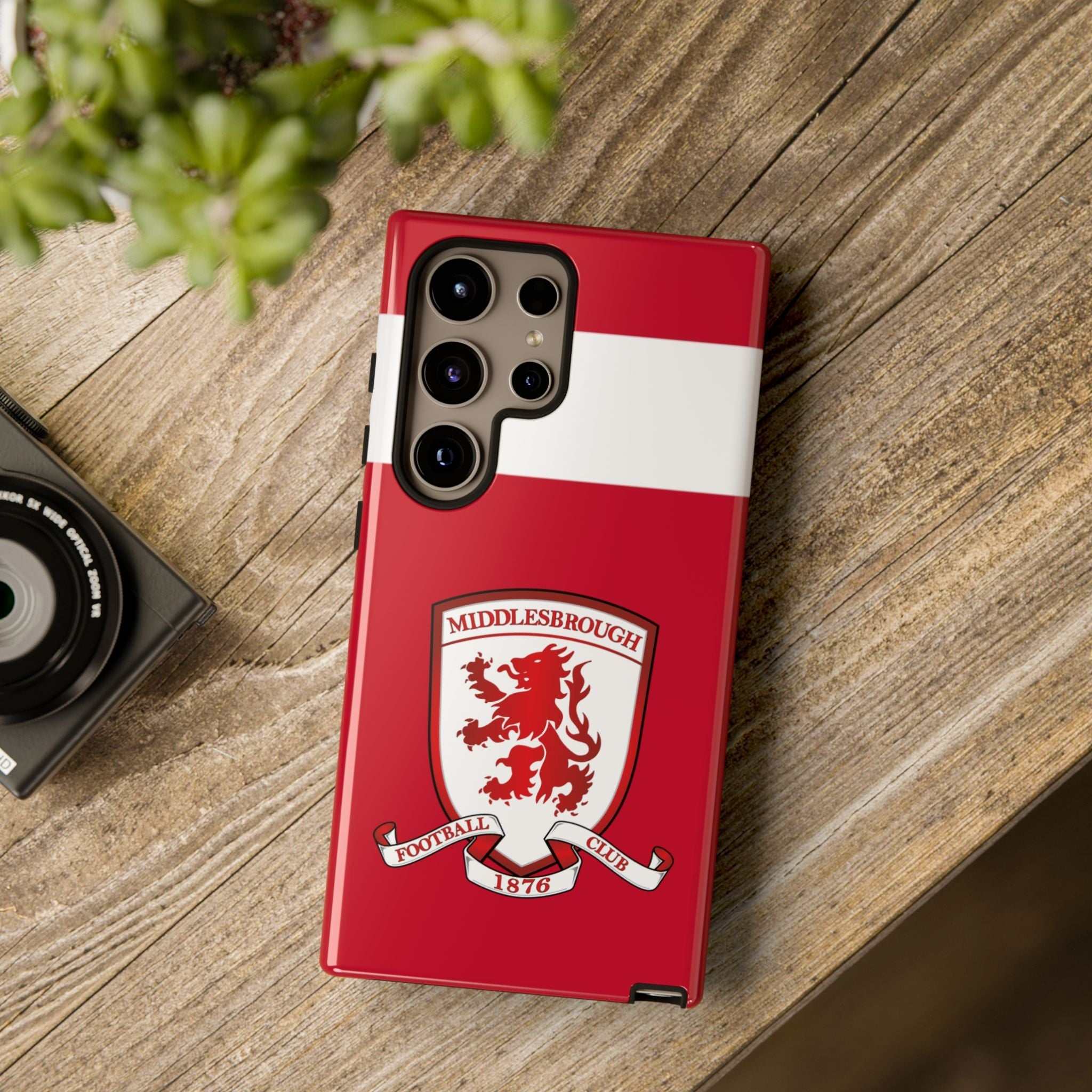 Middlesbrough Magnetic Samsung Case with red colors and crest, dual-layer protection, and wireless charging compatibility