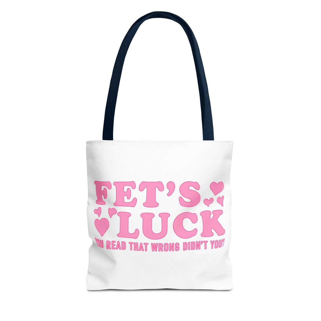 Pink heart tote bag with cheeky fun design and multiple handle color options