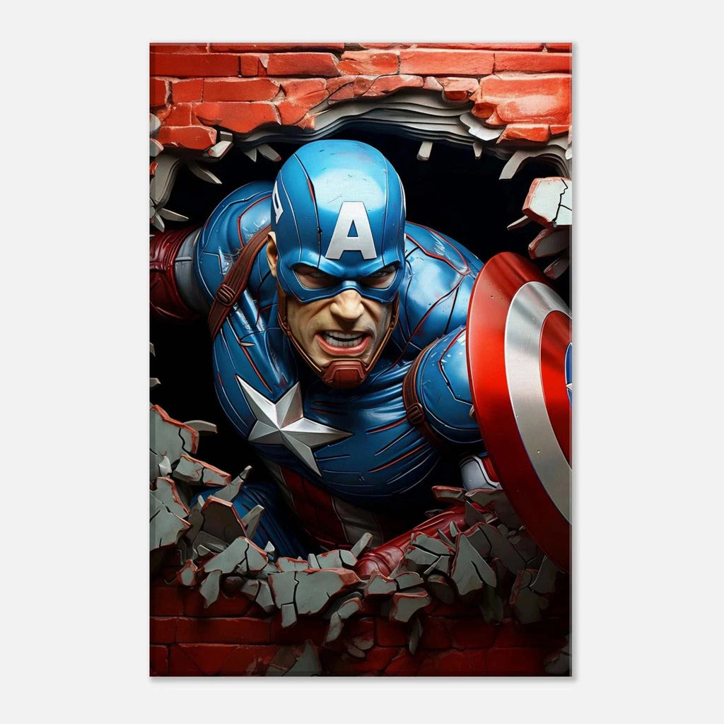 Captain America Wall Canvas featuring bold superhero artwork, perfect for fans' decor.