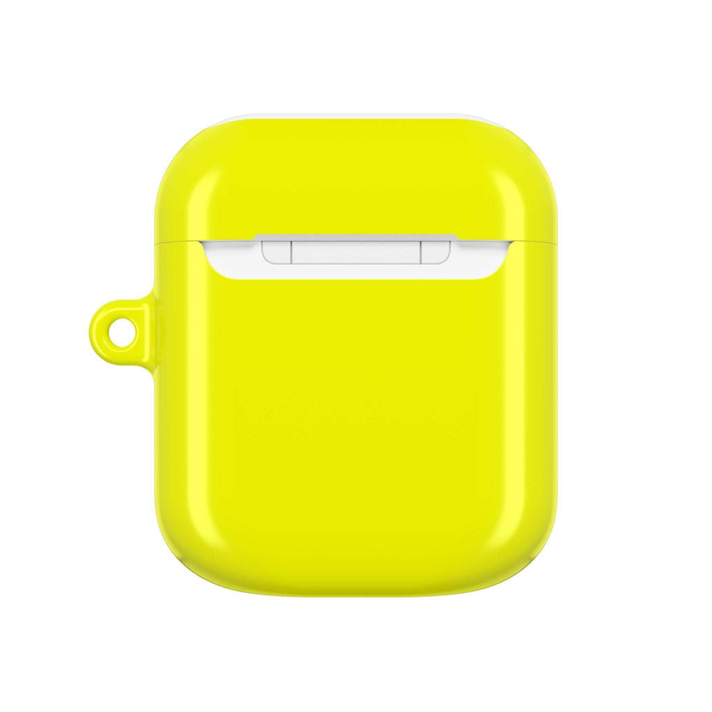Bright yellow hard shell protective case for AirPods and AirPods Pro with glossy finish and wireless charging compatibility