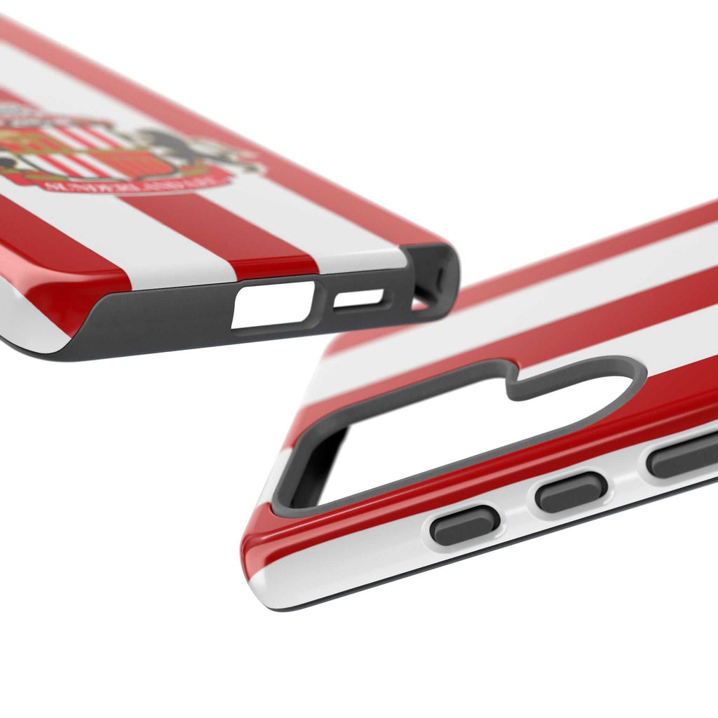 Sunderland FC magnetic Samsung phone case with red and white colours and club-inspired crest