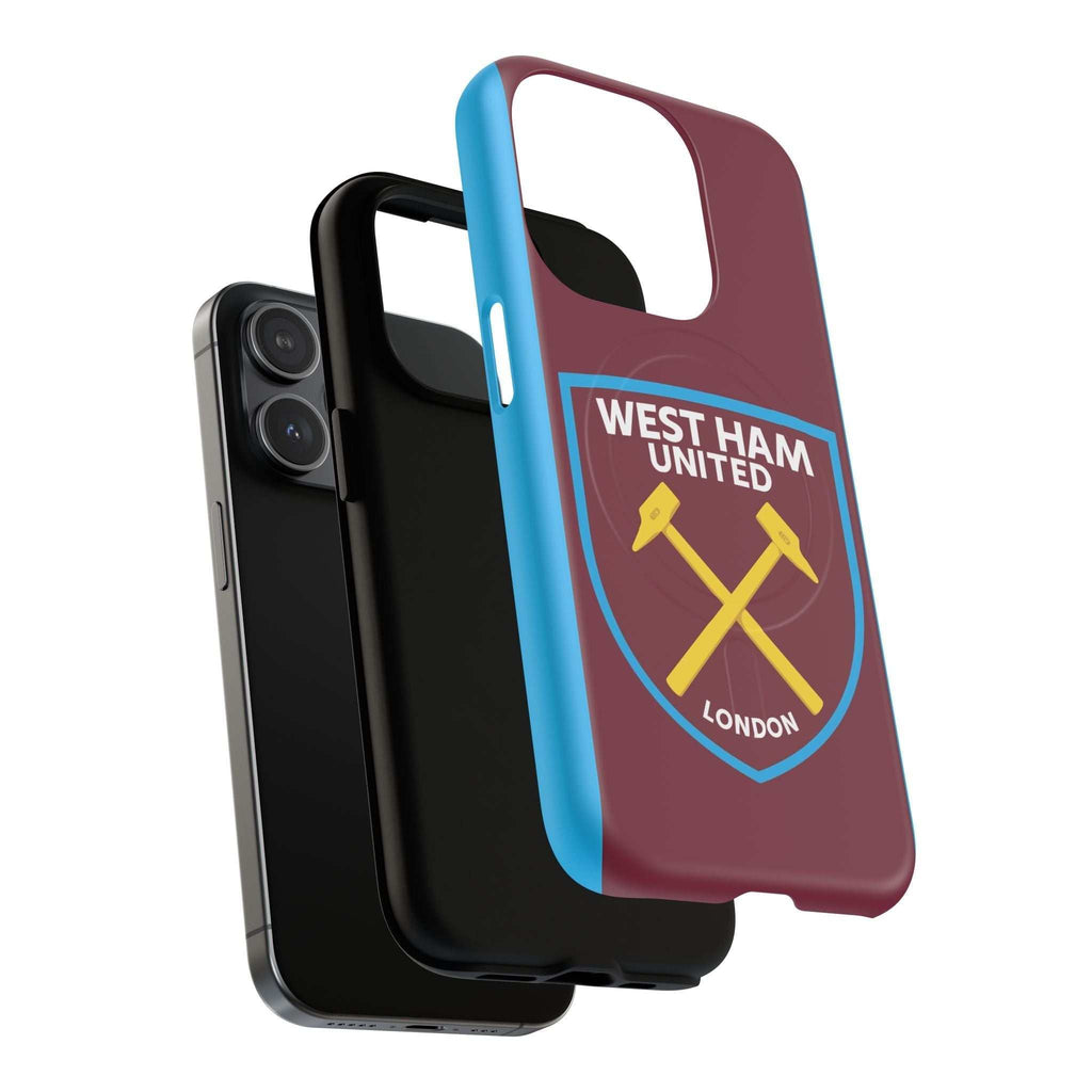 West Ham Utd MagSafe iPhone case with claret and blue colors and club crest, dual-layer protection, slim and durable design
