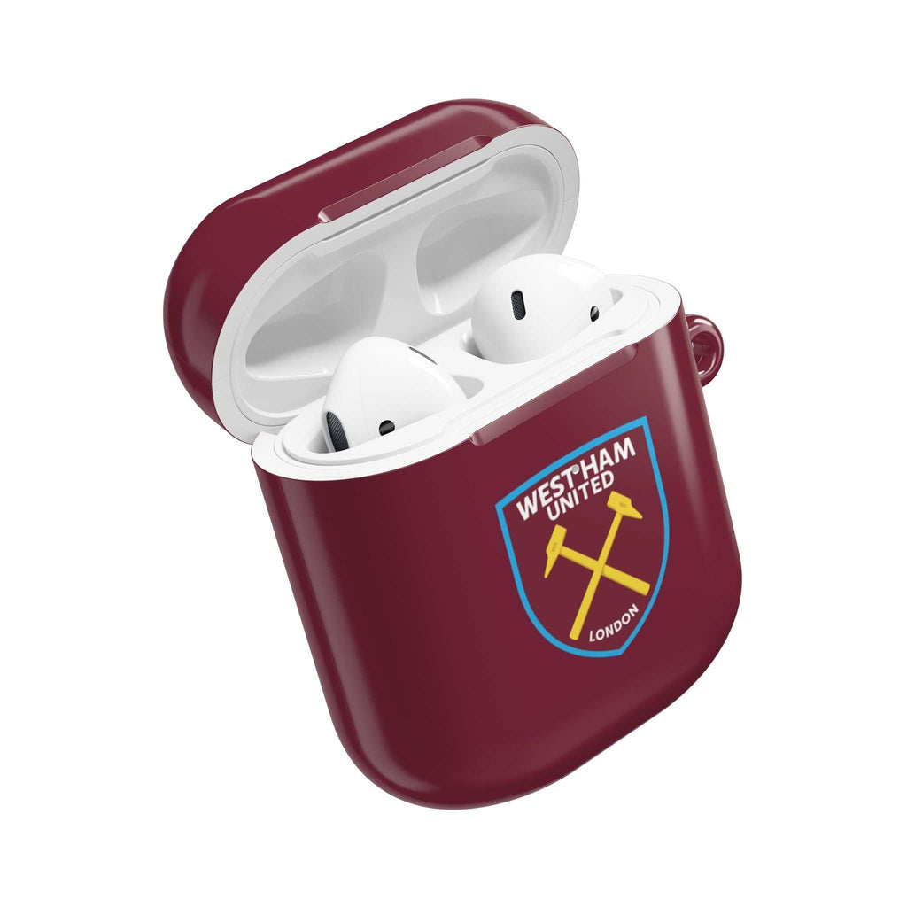 West Ham Utd FC AirPods Pro protective case in claret with crossed hammers crest and wireless charging support