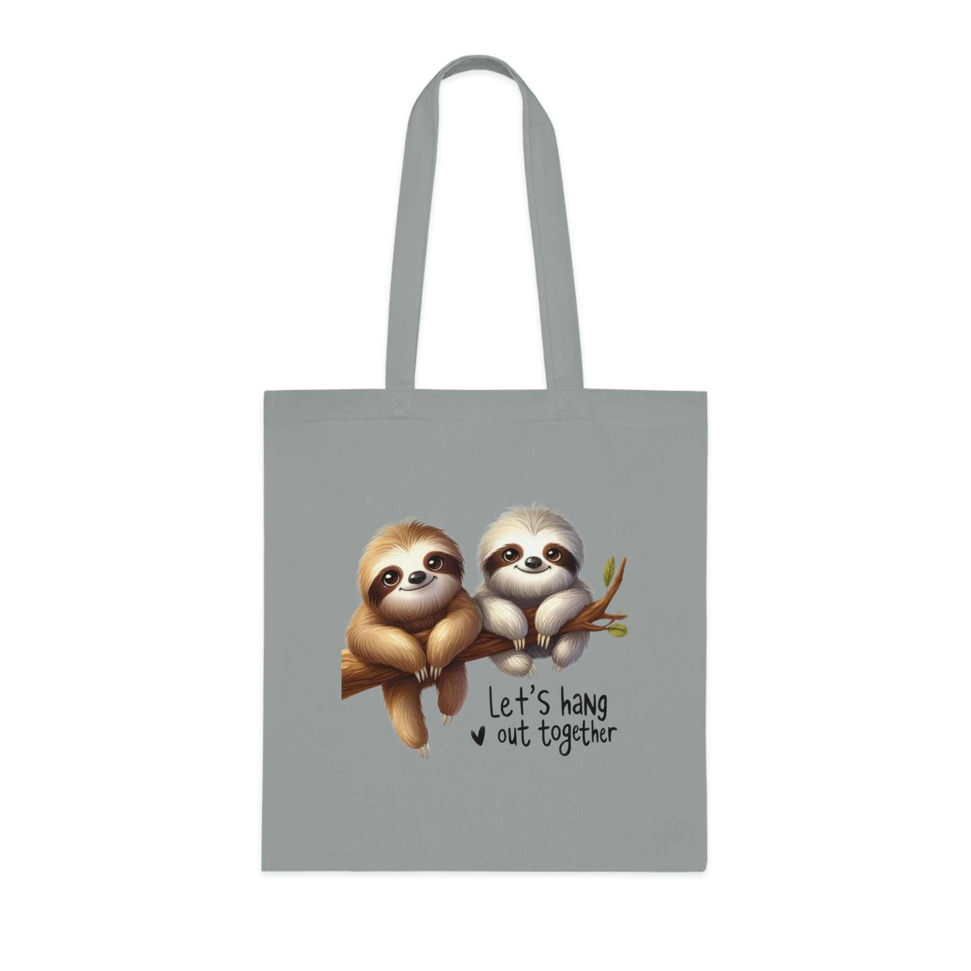 Cotton tote bag with cute sloth design, 100% cotton fabric, ideal for sloth lovers.