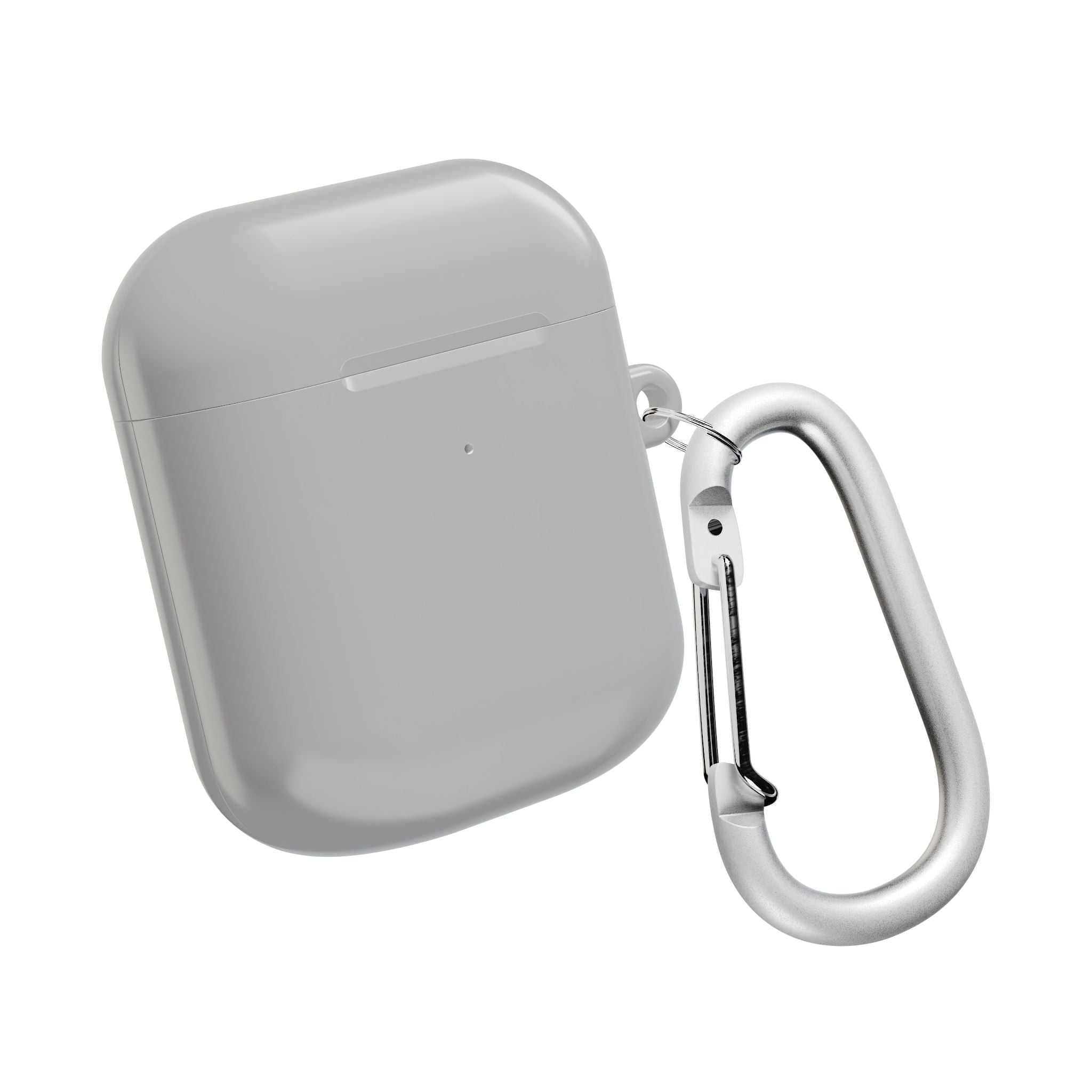 Silver hard shell protective case for AirPods and AirPods Pro with carabiner clip, durable and lightweight design