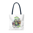 Fun cactus tote bag with cheeky design, durable spun polyester, multiple sizes and handle colors, perfect for daily use and gifting