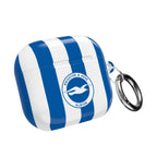 Brighton FC AirPods protective case with blue and white stripes and club crest, shock-resistant and wireless charging compatible